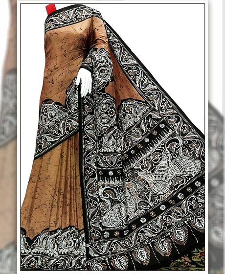 Rust Allover Batik Printed Murshidabad Silk Saree – WeaversIndia